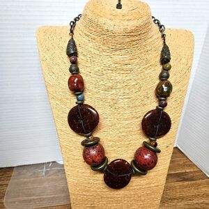 Yousi "You And I" Tribal-like Speckled Wood Beads and Stone Necklace